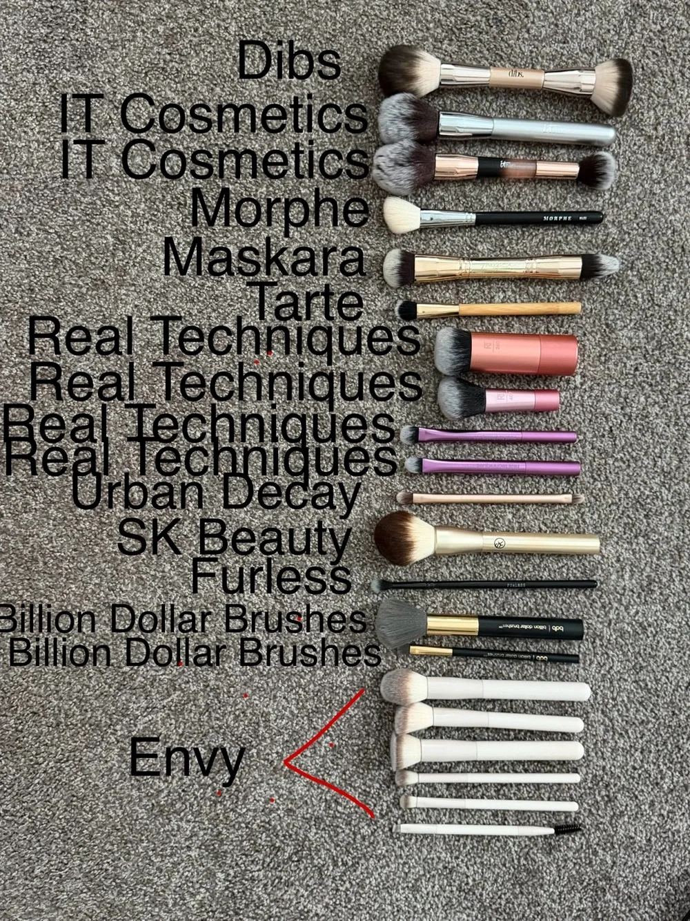 Collection of makeup brushes